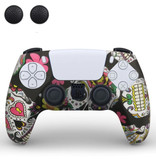 TECTINTER Non-Slip Cover / Skin for PlayStation 5 Controller with Joystick Caps - Rubber Grip Cover PS5 - Skulls