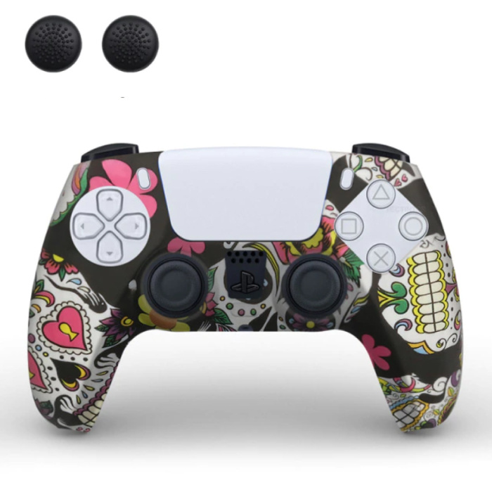 Antislip Hoes / Skin voor PlayStation 5 Controller met Joystick Caps - Rubber Grip Cover PS5 - Schedels