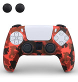 TECTINTER Cubierta / piel antideslizante para el controlador PlayStation 5 con tapas de joystick - Cubierta de agarre de goma PS5 - Camuflaje rojo