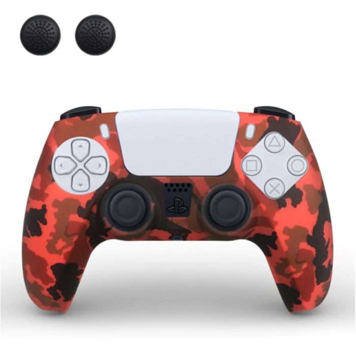 TECTINTER Non-Slip Cover / Skin for PlayStation 5 Controller with Joystick Caps - Rubber Grip Cover PS5 - Red Camo