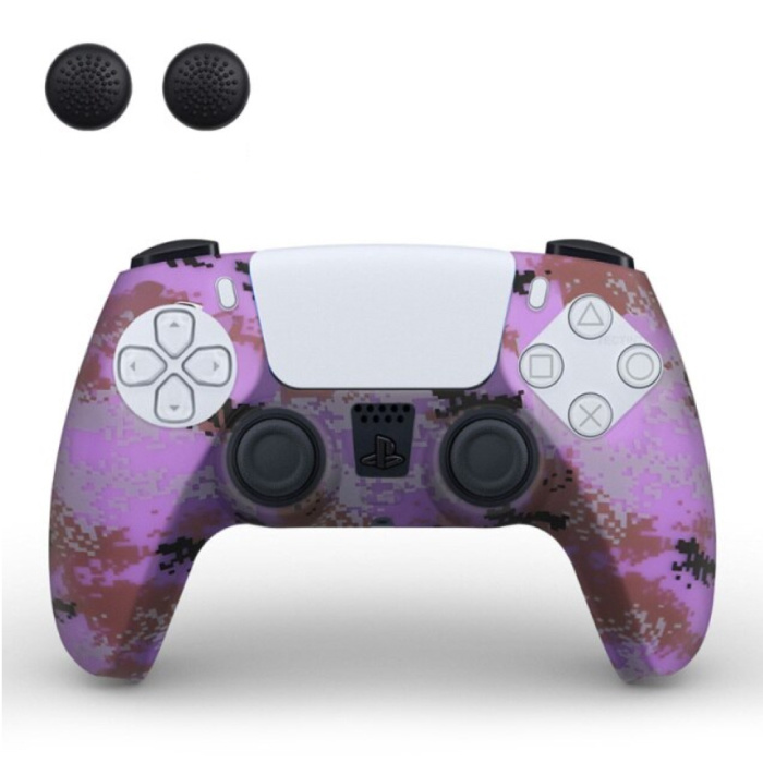 Cubierta / piel antideslizante para el controlador PlayStation 5 con tapas de joystick - Cubierta de agarre de goma PS5 - Camuflaje púrpura
