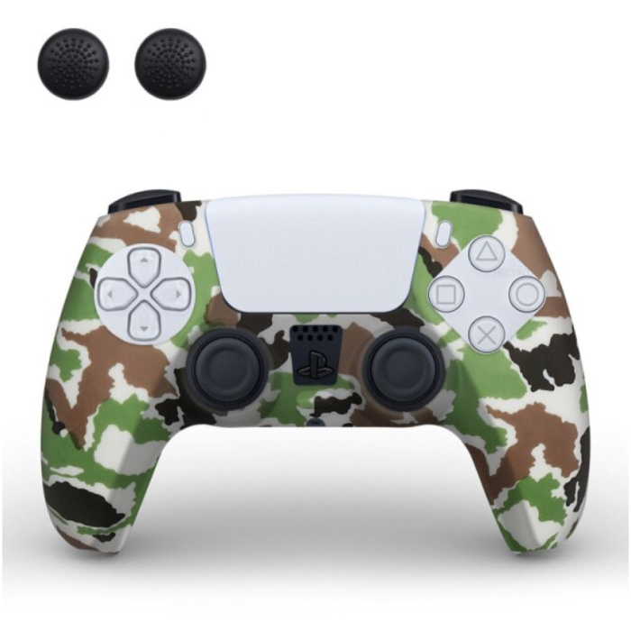 Antislip Hoes / Skin voor PlayStation 5 Controller met Joystick Caps - Rubber Grip Cover PS5 - Geel Camo