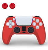 TECTINTER Antypoślizgowa osłona / skórka na kontroler PlayStation 5 z nakładkami na joystick - gumowa osłona uchwytu PS5 - czerwona