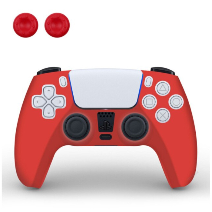 Antislip Hoes / Skin voor PlayStation 5 Controller met Joystick Caps - Rubber Grip Cover PS5 - Rood