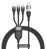 Baseus Cable de carga 3 en 1 - iPhone Lightning / USB-C / Micro-USB - Cargador de 1,2 metros Cable de datos de nailon trenzado Negro