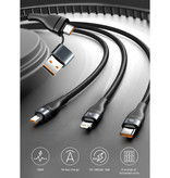 Baseus Cable de carga 3 en 1 - iPhone Lightning / USB-C / Micro-USB - Cargador de 1,2 metros Cable de datos de nailon trenzado Negro