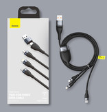 Baseus Câble de charge 3 en 1 - iPhone Lightning / USB-C / Micro-USB - Chargeur de 1,2 mètre Câble de données en nylon tressé Noir