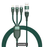 Baseus 3 in 1 Charging Cable - iPhone Lightning / USB-C / Micro-USB - 1.2 Meter Charger Braided Nylon Data Cable Green