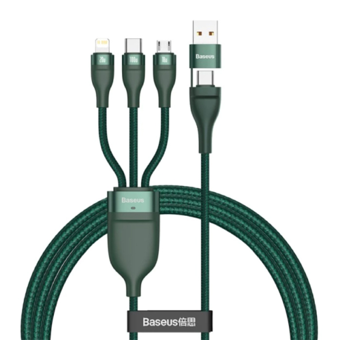 Cavo di ricarica 3 in 1 - iPhone Lightning / USB-C / Micro-USB - Cavo dati in nylon intrecciato per caricabatterie da 1,2 metri Verde