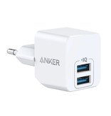 ANKER Powerport Mini Cargador de enchufe USB de 2 puertos - 2.4A Cargador de pared PowerIQ Adaptador de cargador doméstico de CA Cargador de pared Blanco