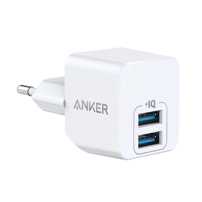 Powerport Mini 2-portowa ładowarka USB — 12 W/2,4 A Ładowarka sieciowa PowerIQ Zasilacz sieciowy Ładowarka sieciowa Ładowarka ścienna Biała