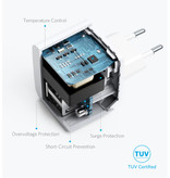 ANKER Powerport Mini 2-Port USB Stekkerlader - 2.4A PowerIQ Wallcharger AC Thuislader Adapter Muur Oplader Wit