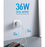 ANKER Chargeur de prise USB 2 ports Powerport 3 Duo - 36W PowerIQ Wallcharger Adaptateur de chargeur domestique AC Chargeur mural Blanc