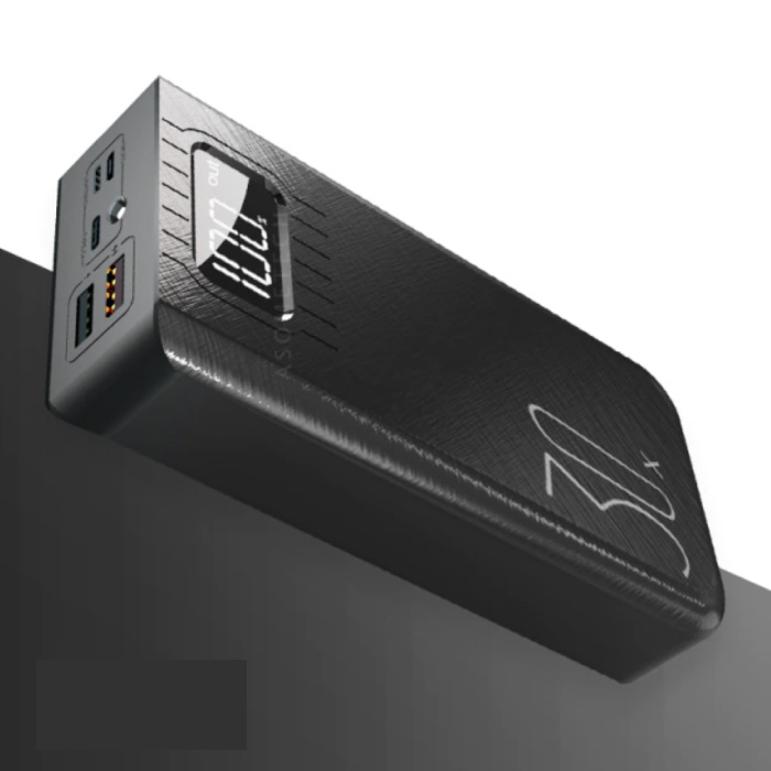 Banco de energía 30X con 2 puertos de salida / 3 de entrada 30,000mAh - Linterna incorporada - Cargador de batería de emergencia externo Cargador de batería Negro