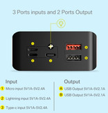 ASOMETECH 30X Powerbank met 2 Uitvoer/3 Invoer Poorten 30.000mAh - Ingebouwde Zaklamp - Externe Noodaccu Batterij Oplader Charger Zwart