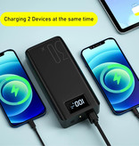 ASOMETECH 30X Power Bank mit 2 Ausgängen / 3 Eingängen 30.000 mAh - Eingebaute Taschenlampe - Externes Notfall-Akku-Ladegerät Ladegerät Schwarz