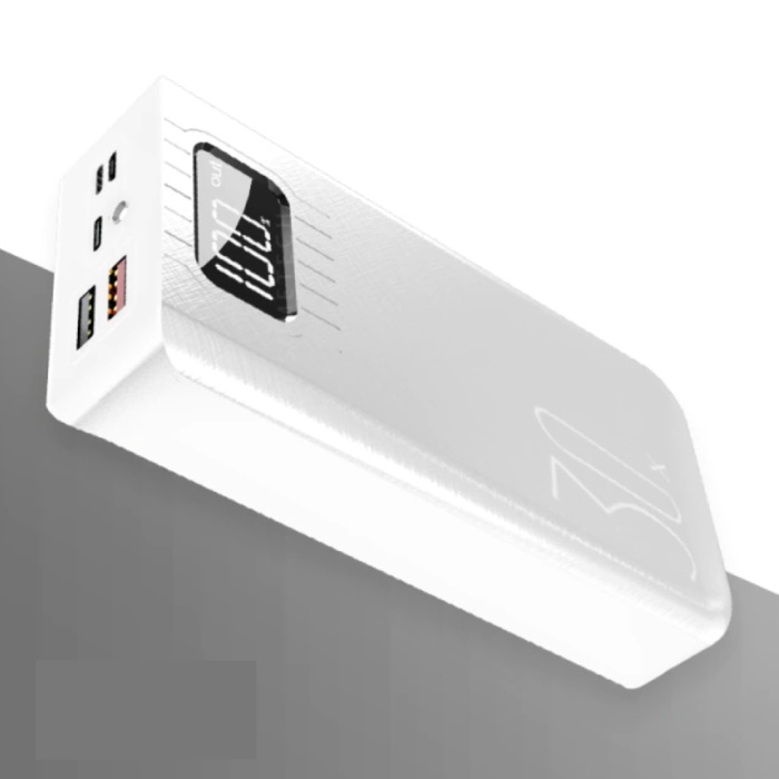 30X Powerbank mit 2 Ausgängen / 3 Eingängen 30.000 mAh - Eingebaute Taschenlampe - Externes Notfall-Akku-Ladegerät Ladegerät Weiß