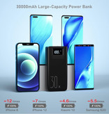 ASOMETECH 30-krotny power bank z 2 wyjściami/3 portami wejściowymi 30 000 mAh - Wbudowana latarka - Zewnętrzna ładowarka awaryjna Ładowarka Czerwona