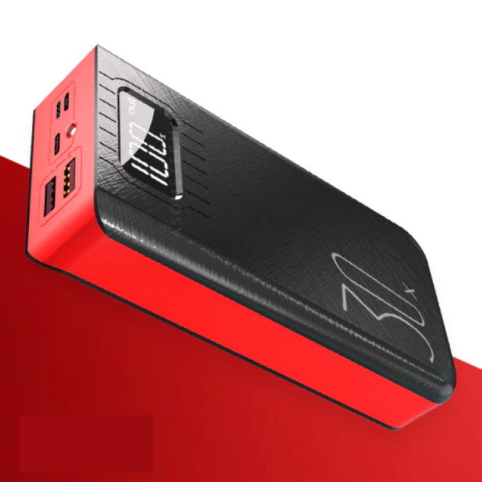 ASOMETECH Banco de energía 30X con 2 puertos de salida / 3 puertos de entrada 30,000mAh - Linterna incorporada - Batería de emergencia externa Cargador de batería Cargador Rojo