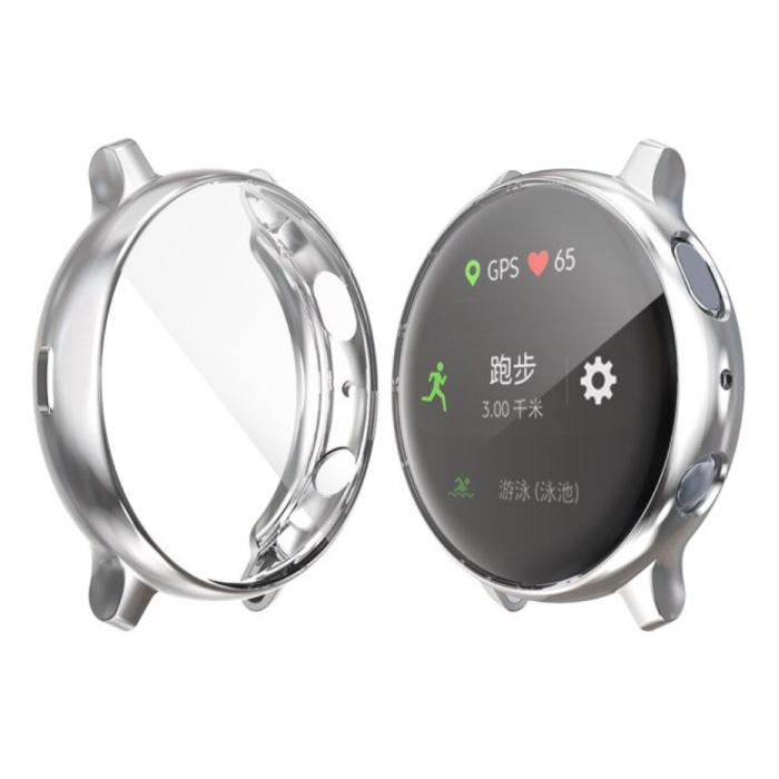 Carcasa completa para Samsung Galaxy Watch Active 2 (40 mm) - Carcasa y protector de pantalla - Carcasa rígida de TPU plateada