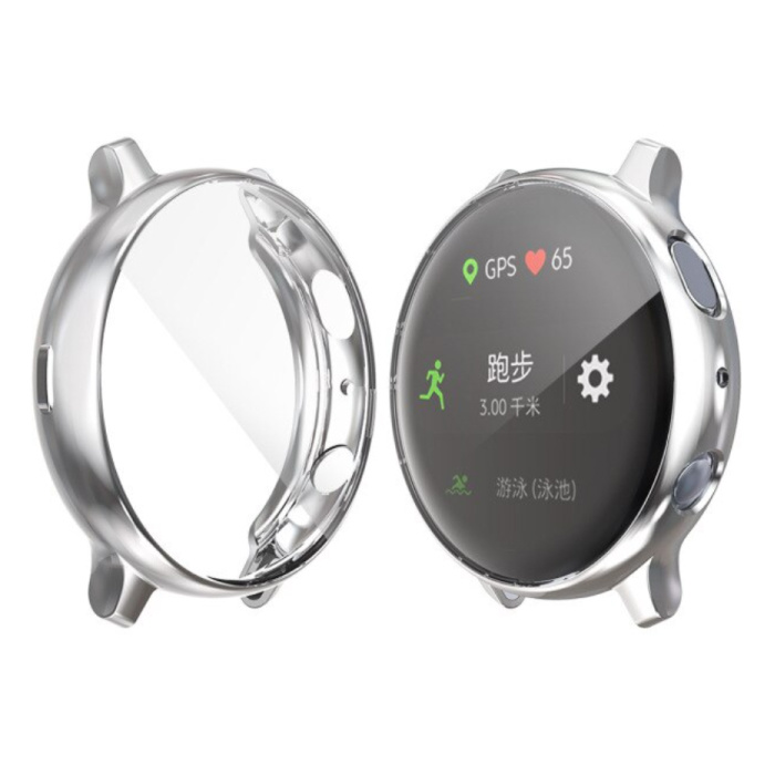 Pełna osłona Samsung Galaxy Watch Active (39,5 mm) - Etui i zabezpieczenie ekranu - Etui z TPU, srebrne