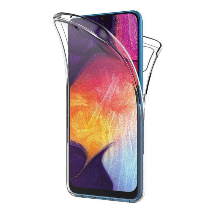 Carcasa 360 ° de cuerpo completo para Samsung Galaxy A50 - Carcasa de silicona TPU transparente de protección completa + Protector de pantalla PET