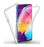 AKTIMO Carcasa 360 ° de cuerpo completo para Samsung Galaxy A50 - Carcasa de silicona TPU transparente de protección completa + Protector de pantalla PET