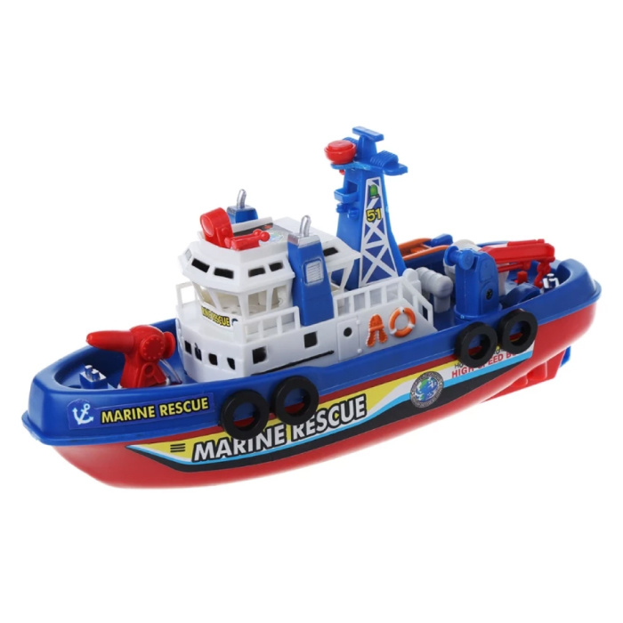 Barca dei pompieri di salvataggio marino con motore, gru e pompa dell'acqua - Barca giocattolo per bambini Acqua