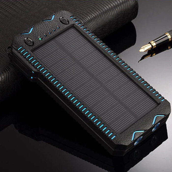 Solar Power Bank con 2 Porte 80.000mAh - Torcia Incorporata e Accendisigari - Batteria di Emergenza Esterno Caricabatteria Caricabatteria Sole Blu