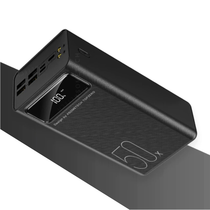 Power Bank 50X con 4 uscite / 3 porte di ingresso 50.000 mAh - Torcia incorporata - Caricabatteria esterno per batteria di emergenza Caricabatterie Nero