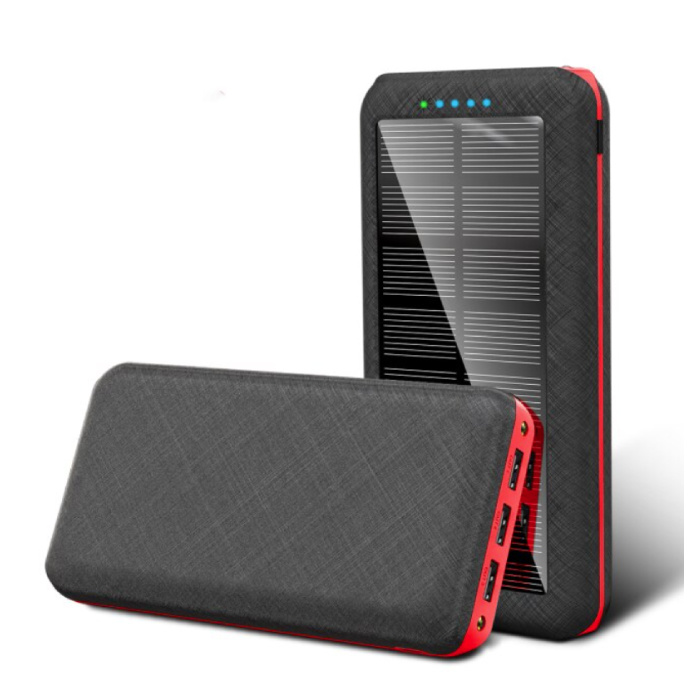 Qi Draadloze Solar Powerbank met 3 Poorten 80.000mAh - Ingebouwde Zaklamp - Externe Noodaccu Batterij Oplader Charger Zon Rood