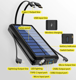 Allpowers Qi Wireless Solar Power Bank with 2 Ports 80.000mAh - Micro-USB/USB-C/Lightning Cables - Built-in Flashlight - External Emergency Battery Battery Charger Charger Sun Black