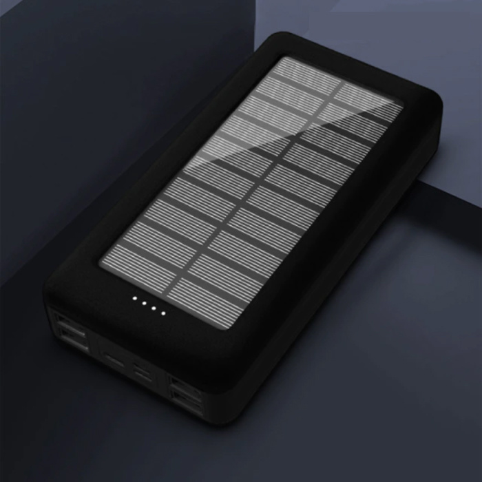 Solar Power Bank with 4 Output/3 Input Ports 80.000mAh - Built-in Flashlight - External Emergency Battery Battery Charger Charger Sun Black