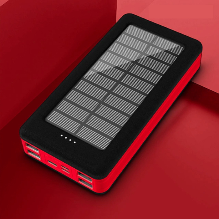 Solar Power Bank with 4 Output/3 Input Ports 80,000mAh - Built-in Flashlight - External Emergency Battery Battery Charger Charger Sun Red