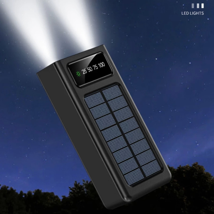 100,000mAh Solar Power Bank with 2 Output/2 Input Ports - 4 Types Charging  Cable - Built-in Flashlight - External Emergency Battery Battery Charger