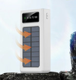 Stuff Certified® Banco de energía solar de 100,000 mAh con 2 puertos de salida / 2 de entrada - 4 tipos de cable de carga - Linterna incorporada - Batería de emergencia externa Cargador de batería Cargador Sun White
