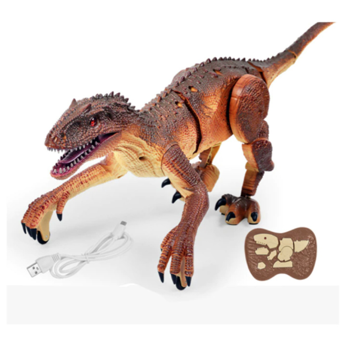 RC Velociraptor Dinosaur with Remote Control - Toy Controllable Robot Brown