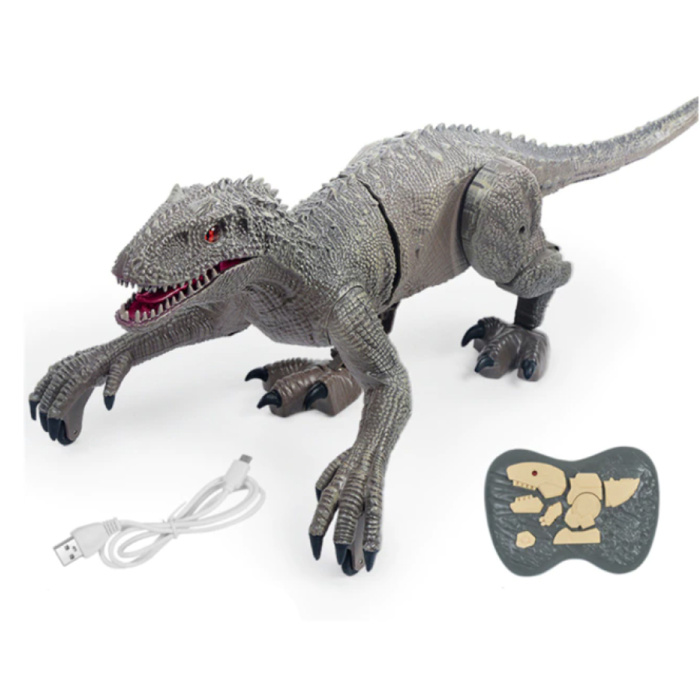 RC Velociraptor Dinosaur with Remote Control - Toy Controllable Robot Gray