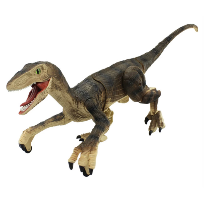 Dinozaur RC Velociraptor z pilotem - zdalnie sterowany robot czarno-beżowy
