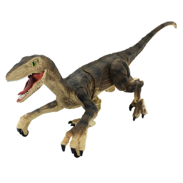 RC Velociraptor Dinosaur avec Télécommande - Jouet Robot Contrôlable Noir-Beige