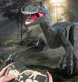 HONIXNER RC Velociraptor Dinosaur avec Télécommande - Jouet Contrôlable Robot Gris