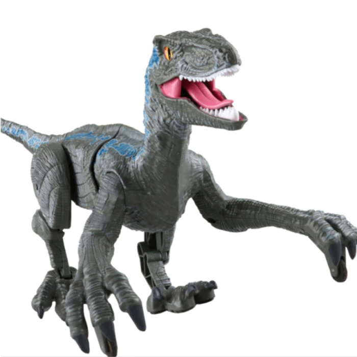 Dinozaur RC Velociraptor z pilotem - zdalnie sterowany robot szary