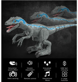 Stuff Certified® XL RC Velociraptor Dinosaur avec Télécommande - Robot Jouet Contrôlable Raptor Bleu-Gris