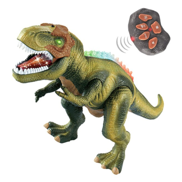 RC T-Rex Dinosaur with Remote Control - Tyrannosaurus Rex Controllable Toy Robot Green