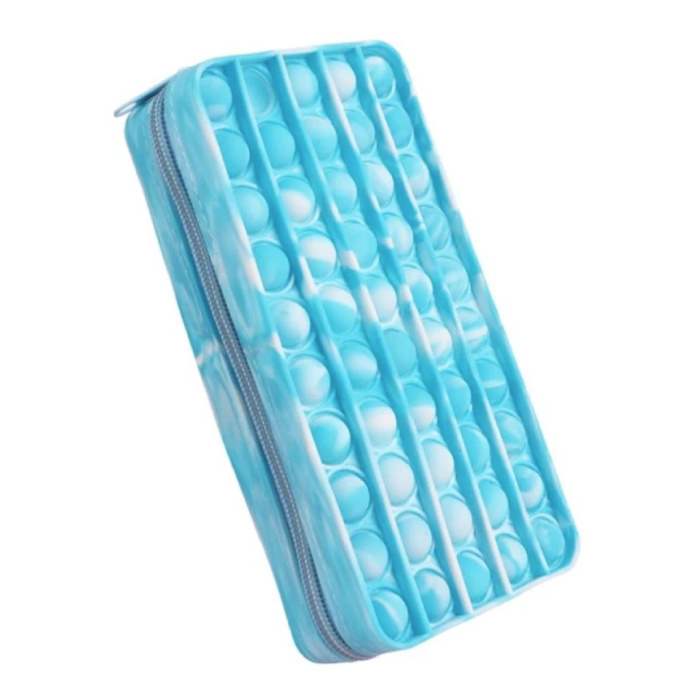 Pop It Pencil Case - Fidget Anti Stress Toy Wallet Bubble Toy Silicone Blue