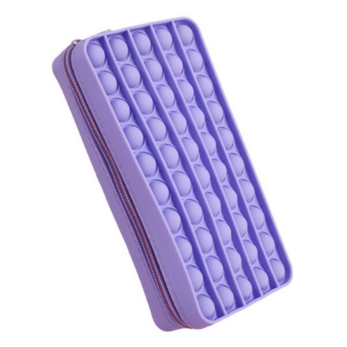 Pop It Pencil Case - Fidget Anti Stress Toy Wallet Bubble Toy Silicone Purple