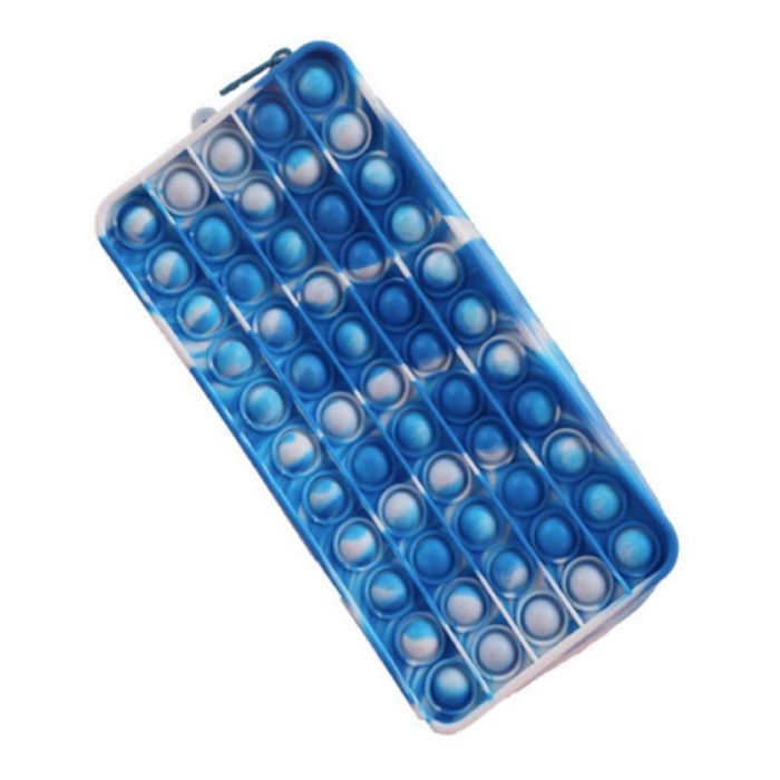 Pop It Pennenzak - Fidget Anti Stress Speelgoed Portemonnee Bubble Toy Siliconen Blauw-Wit