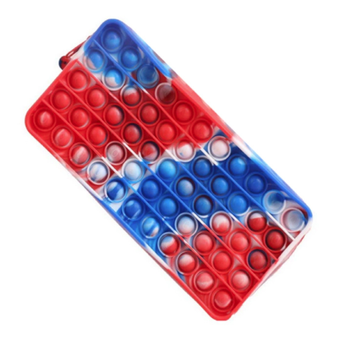 Pop It Pencil Case - Fidget Anti Stress Toy Wallet Bubble Toy Silicone Red-Blue