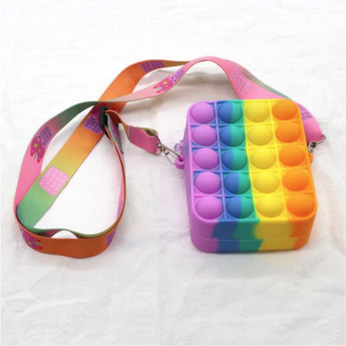 Portafoglio Pop It - Fidget Anti Stress Giocattolo Bubble Giocattolo Arcobaleno in Silicone