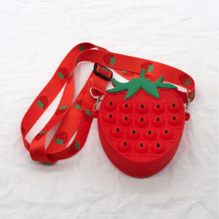 Pop It Portemonnee Aardbei - Fidget Anti Stress Speelgoed Bubble Toy Siliconen Rood